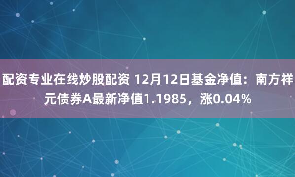 配资专业在线炒股配资 12月12日基金净值：南方祥元债券A最新净值1.1985，涨0.04%