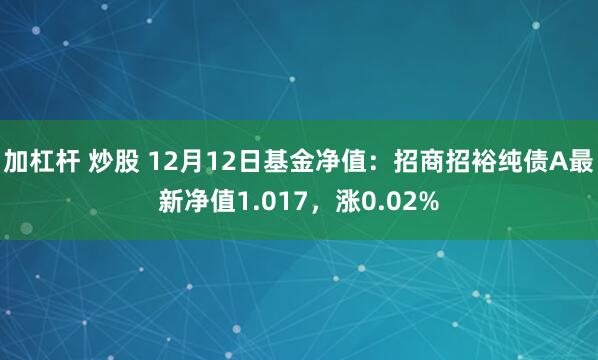 加杠杆 炒股 12月12日基金净值：招商招裕纯债A最新净值1.017，涨0.02%