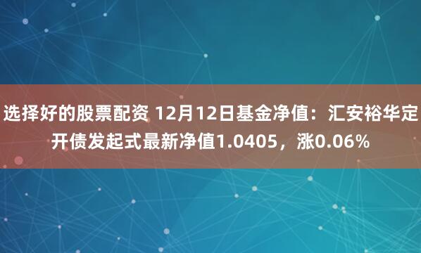 选择好的股票配资 12月12日基金净值：汇安裕华定开债发起式最新净值1.0405，涨0.06%