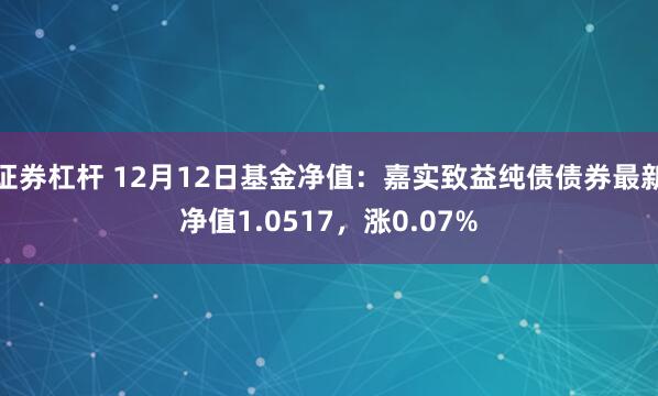 证券杠杆 12月12日基金净值：嘉实致益纯债债券最新净值1.0517，涨0.07%