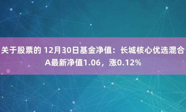 关于股票的 12月30日基金净值：长城核心优选混合A最新净值1.06，涨0.12%