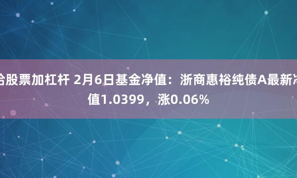 给股票加杠杆 2月6日基金净值：浙商惠裕纯债A最新净值1.0399，涨0.06%