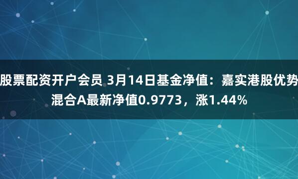 股票配资开户会员 3月14日基金净值：嘉实港股优势混合A最新净值0.9773，涨1.44%